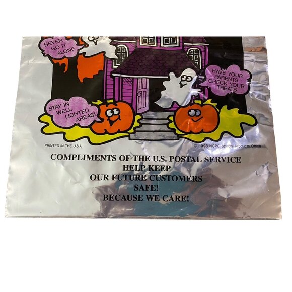 Vintage 90s Foil Trick Or Treat Bag Halloween USPS Postal Service McGruff 15X11" - Picture 3 of 5